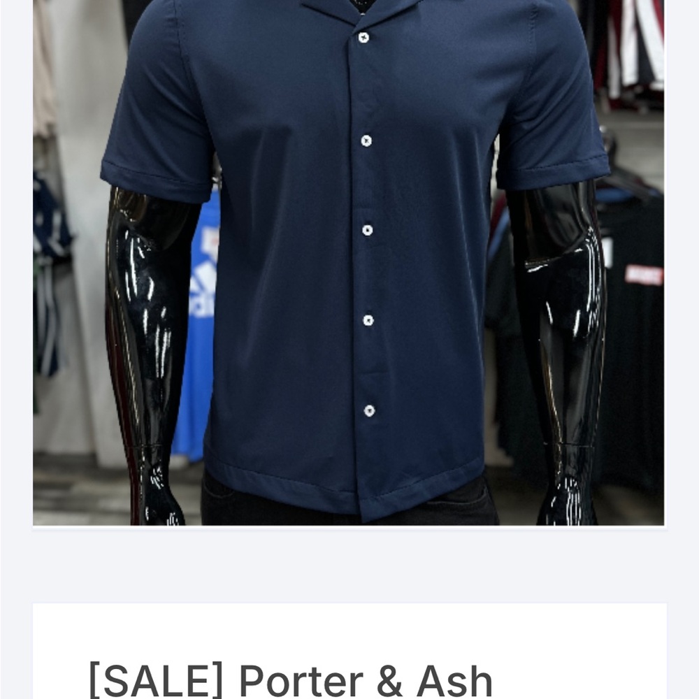 New Porter & Ash Premium Stretch Navy Button Down Shirt- Short Sleeve XL